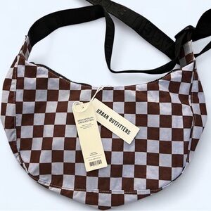BAGGU Brown & Blue Checkered Medium Crescent